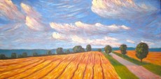 Dutch Line facing south, Huron County, acrylic on texturized canvas, 24 x 48", 2012, SOLD