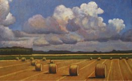 Round Bales in Field, 30" x 48", acrylic on texturized canvas, SOLD