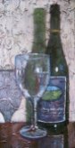 Wine bottle and glass, acrylic on texturized canvas, 10" x 20", 2010